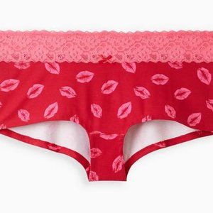 Wide Lace Boyshort Panty - Cotton Lips Red 2x